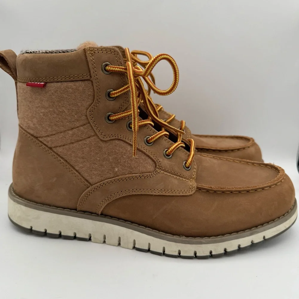 Men's Levi’s Brown Gregory Neo Leather Wool Moc Toe Comfort‎ Lace-Up Boots Sz 10